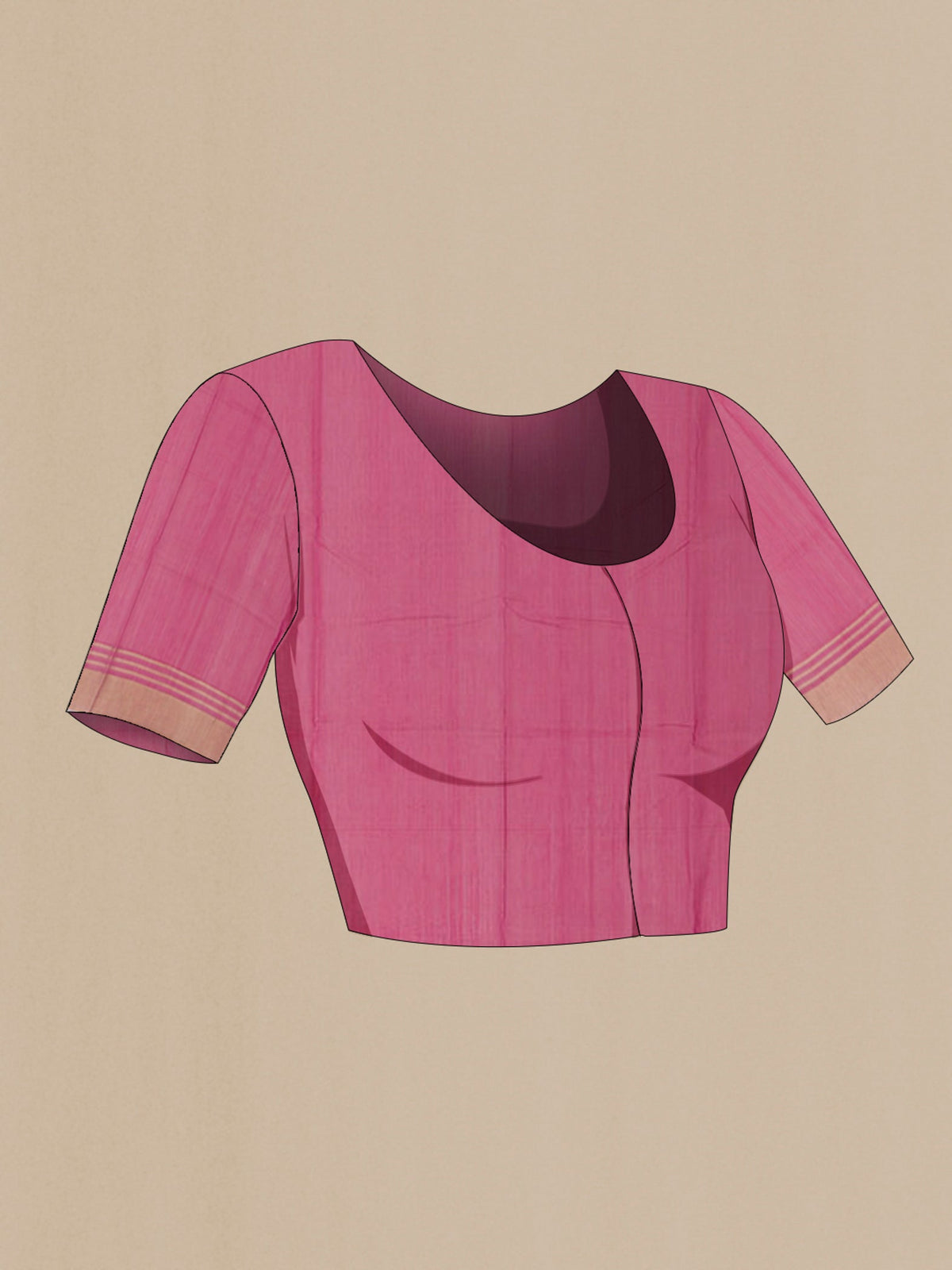 Close up image of the blouse of Pink Chanderi Silk Cotton Saree with Zari Butta on the body and Zari Border. 