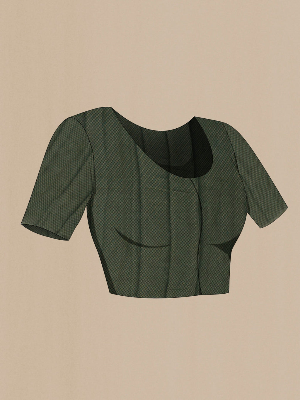 Close up image of the blouse of Green Mysore Georgette Saree with Fancy on the body and Fancy Border. 