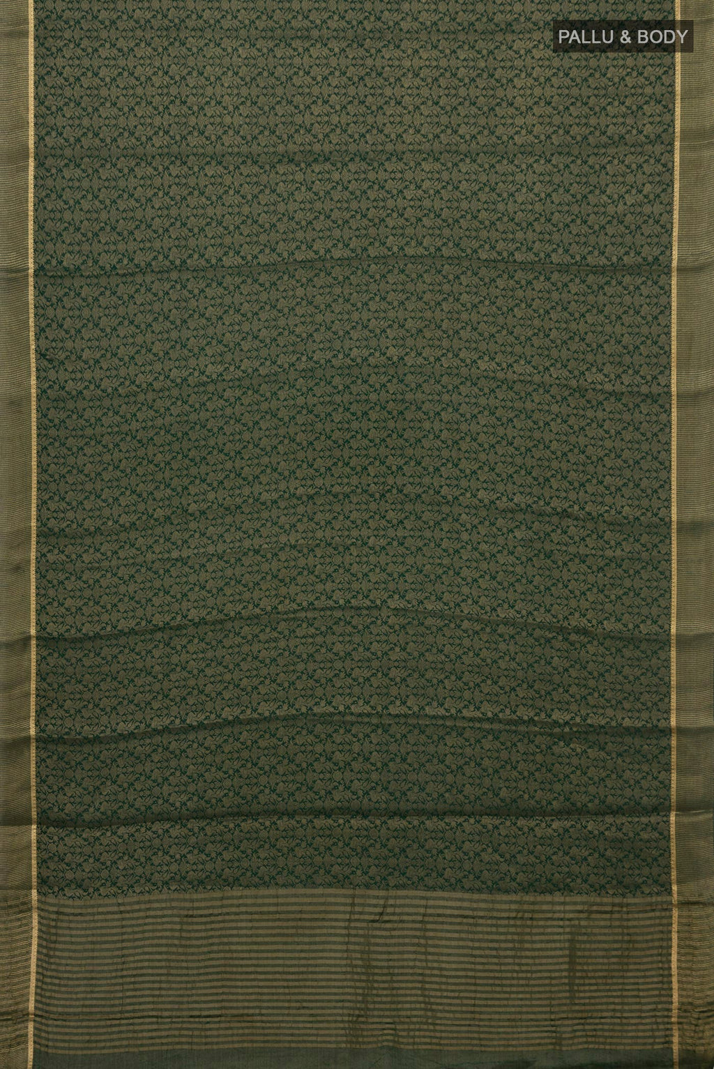 Flat view of Green Mysore Georgette Saree with Fancy on the body and Zari Border. 