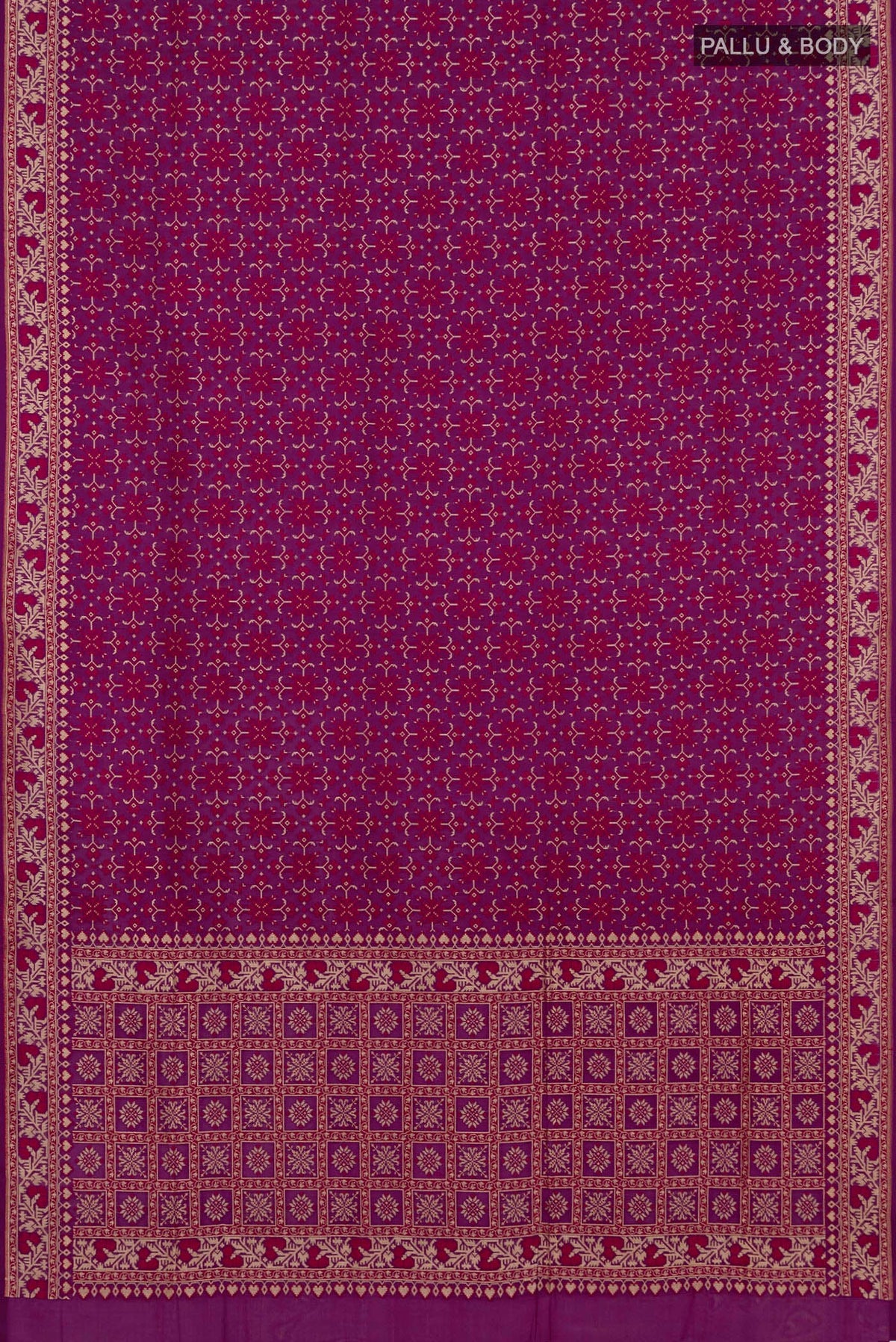Flat view of Purple Banarasi Saree with Fancy on the body and Fancy Border. 