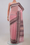 Pink Silk Cotton Saree with Checked design on the body and Thin Zari Line.  displayed on a mannequin