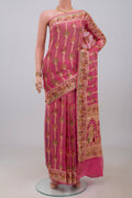Pink Banarasi Georgette Saree with Thread Butta on the body and Zari And Thread Border.  displayed on a mannequin