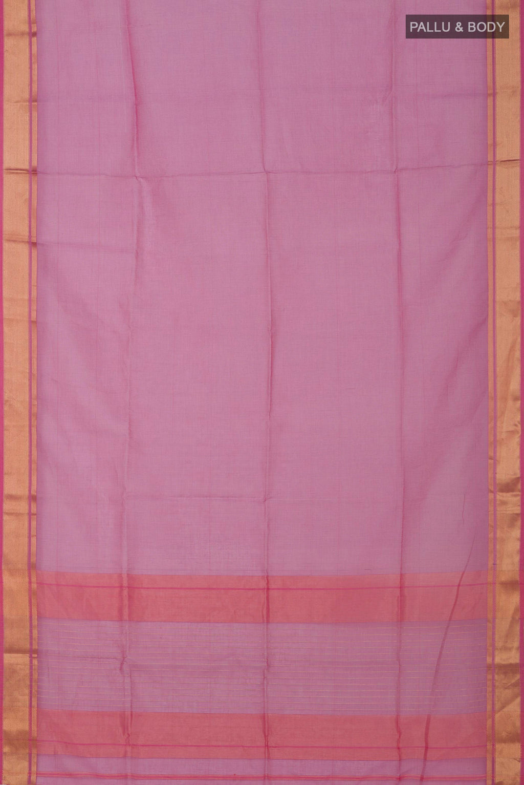 Flat view of Pink Maheshwari Silk Cotton Saree with Checked design on the body and Zari Border. 