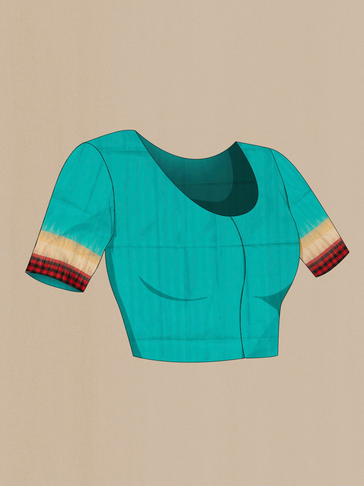 Close up image of the blouse of Blue Soft Silk Saree with Zari Butta on the body and Thin Zari Line. 