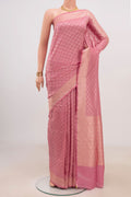 Pink Banarasi Saree with Fancy on the body and Fancy Border.  displayed on a mannequin