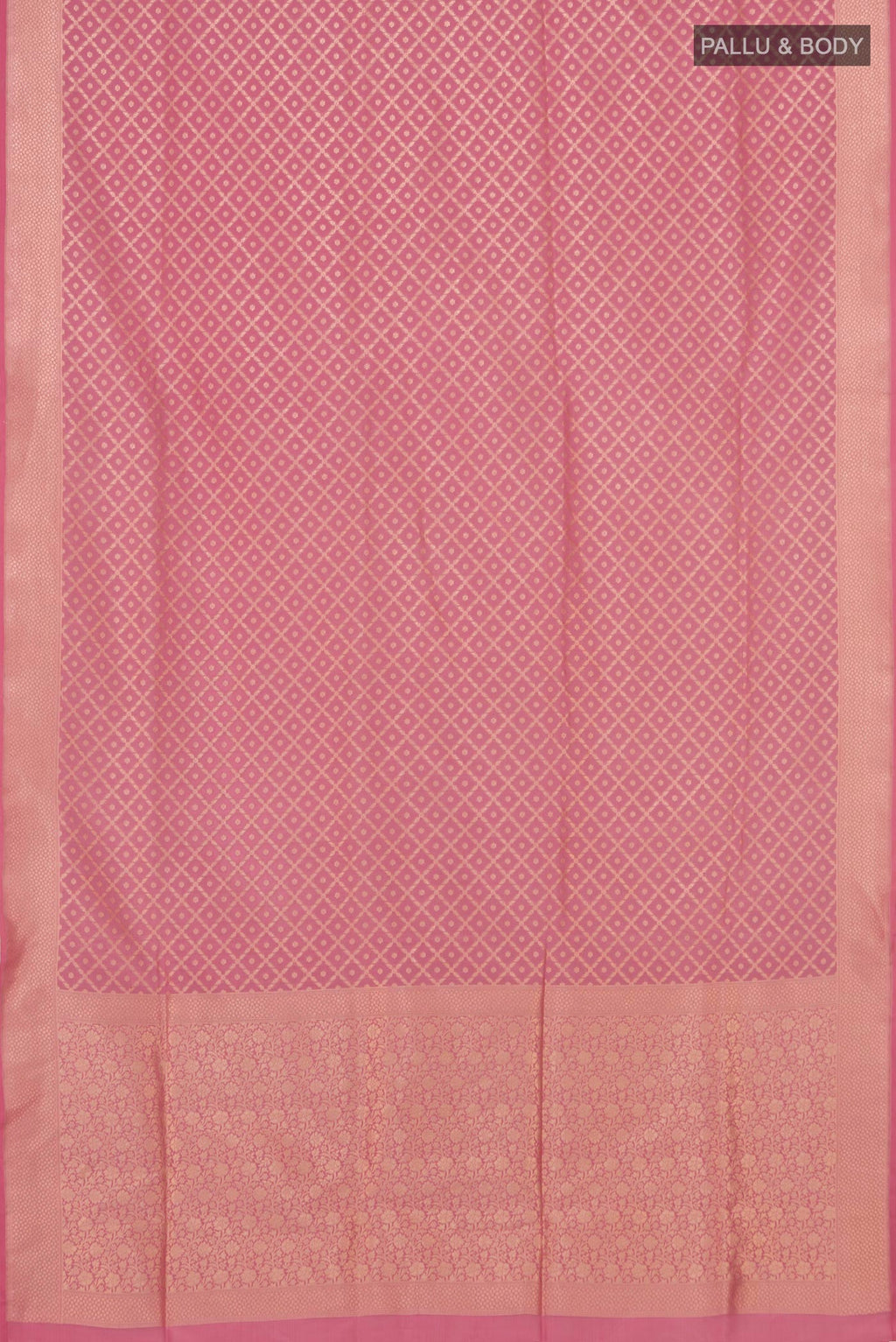 Flat view of Pink Banarasi Saree with Fancy on the body and Fancy Border. 