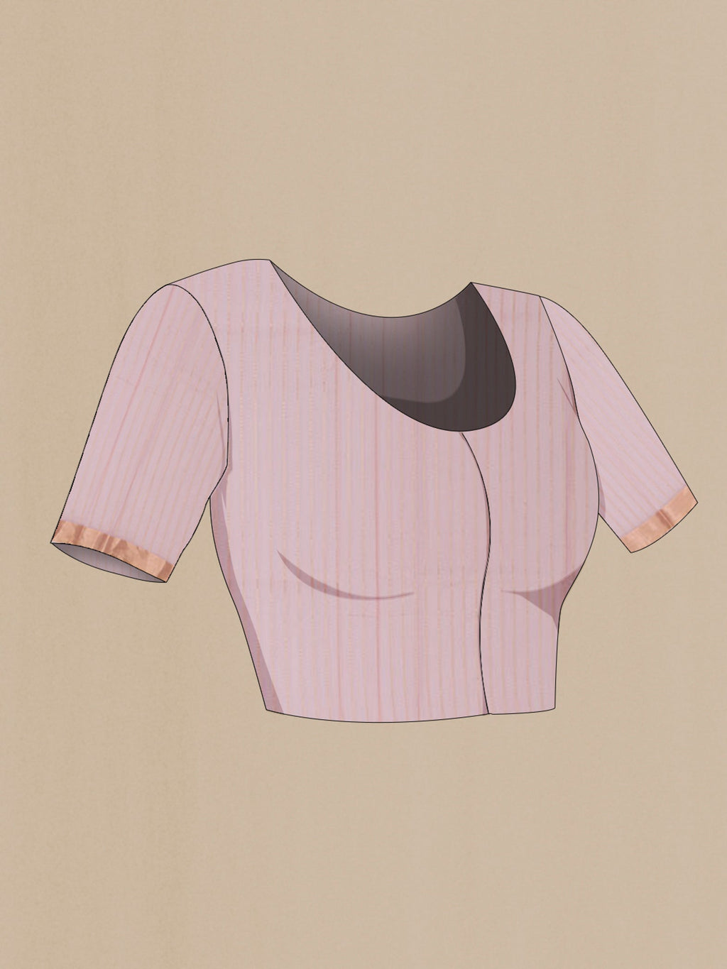 Close up image of the blouse of Pink Banarasi Kora Cotton Saree with Zari Butta on the body and Zari Border. 