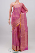 Lavender Kanchipuram Silk Saree with Jacquard design on the body and Thread Border.  displayed on a mannequin