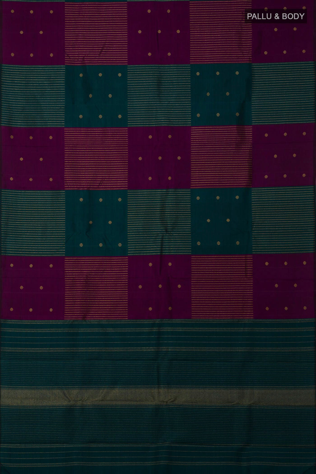 Flat view of Pure Silk Pure Zari Multi Color Kanchipuram Saree with Fancy on the body and Without Border. 