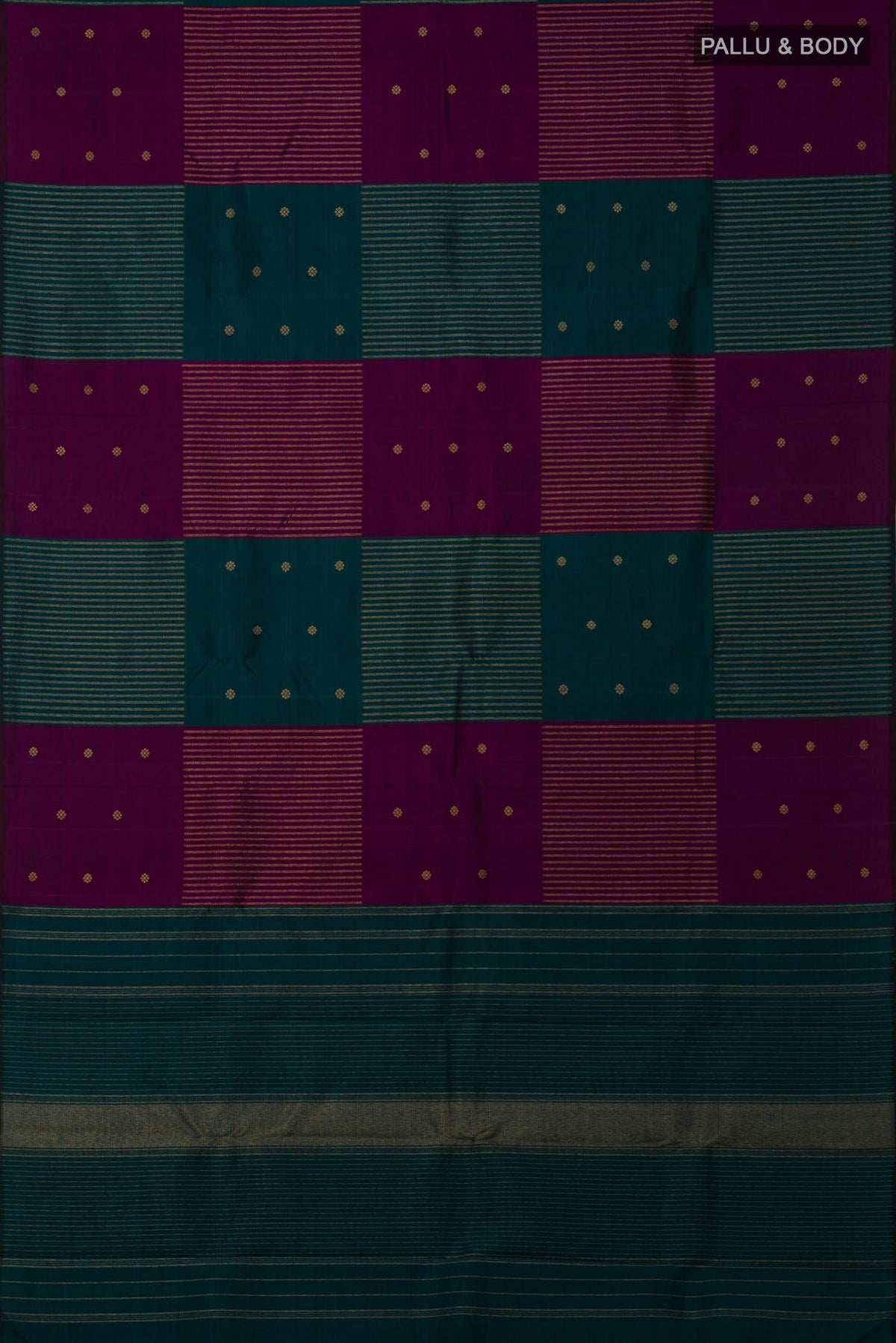 Flat view of Pure Silk Pure Zari Multi Color Kanchipuram Saree with Fancy on the body and Without Border. 
