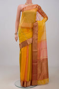 Multi Color Chanderi Silk Cotton Saree with Fancy on the body and Zari Border.  displayed on a mannequin