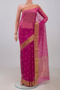 Pink Chanderi Silk Cotton Saree with Zari Butta on the body and Zari Border.  displayed on a mannequin