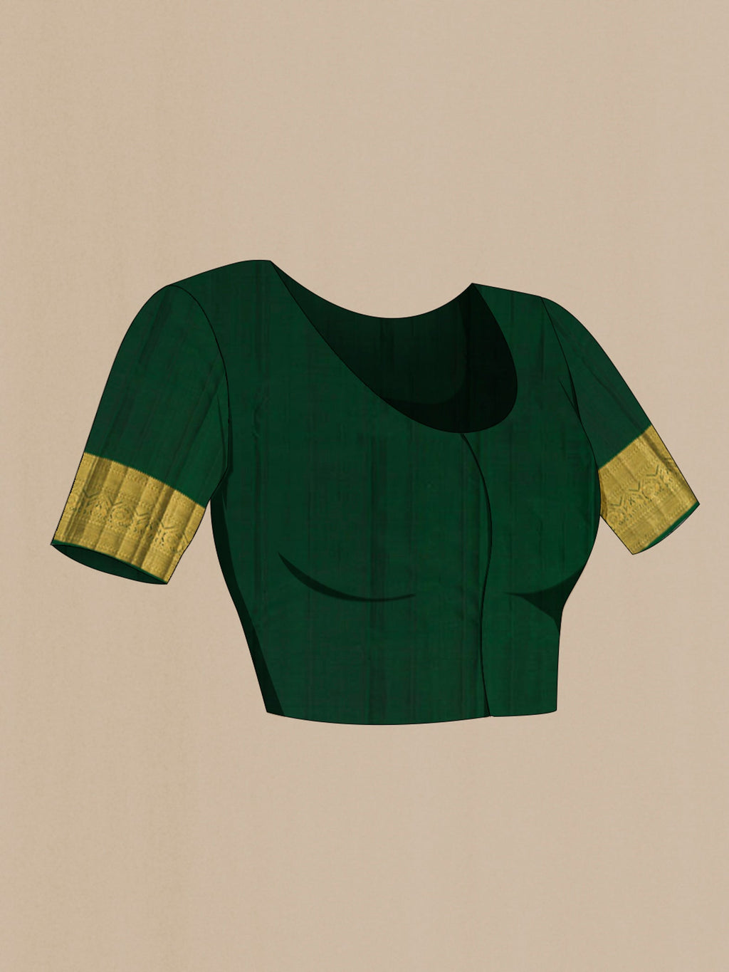 Close up image of the blouse of Light Green Kanchipuram Silk Saree with Zari Butta on the body and Zari Border. 
