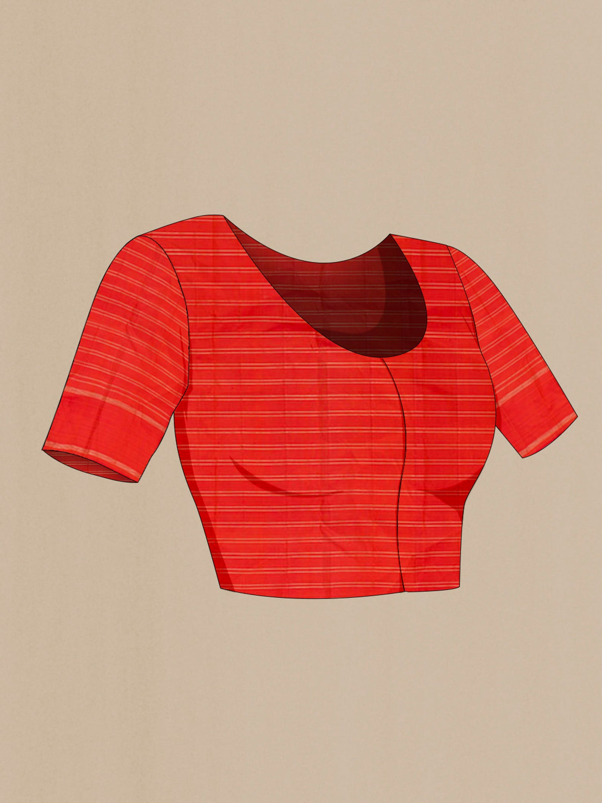 Close up image of the blouse of Red Kanchipuram Silk Saree with Checked design on the body and Plain Border. 