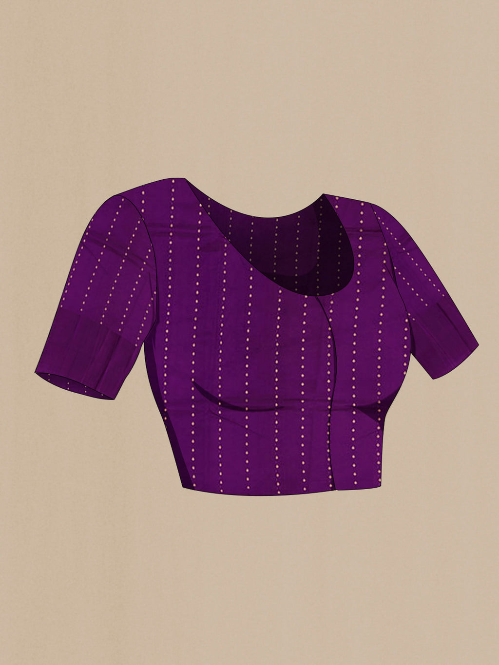 Close up image of the blouse of Violet Banarasi Katan Silk Saree with Zari Butta on the body and Fancy Border. 