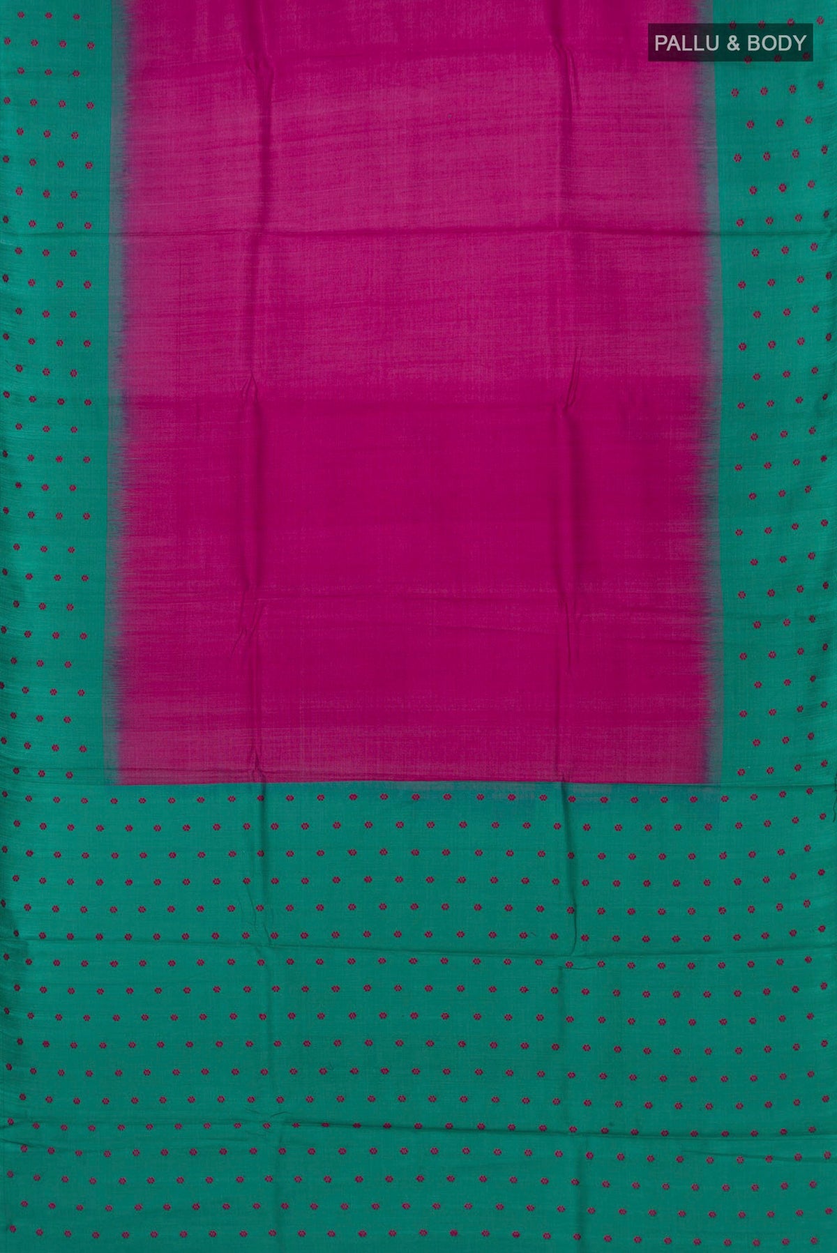 Flat view of Magenta Tussar Silk Saree with Plain Body and Fancy Border. 
