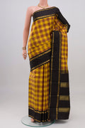 Multi Color Kanjivaram Silk Saree with Checked design on the body and Zari Border.  displayed on a mannequin