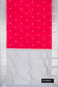 Red Dual Tone Kanchipuram Silk Saree with Zari Butta on the body and Zari Border.  displayed on a mannequin