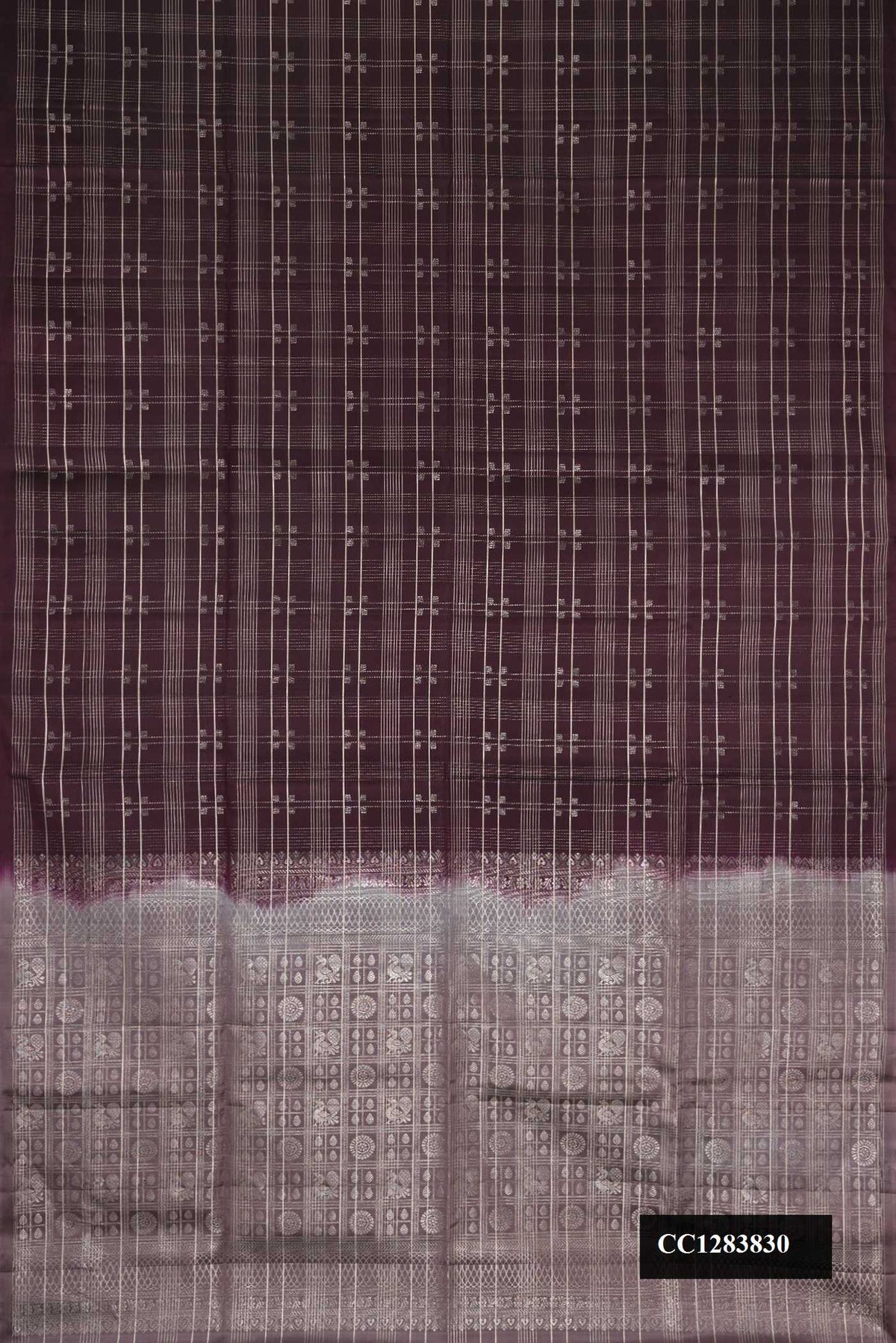 Coffee Brown Dual Tone Soft Silk Saree with Stripes on the body and Without Border.  displayed on a mannequin