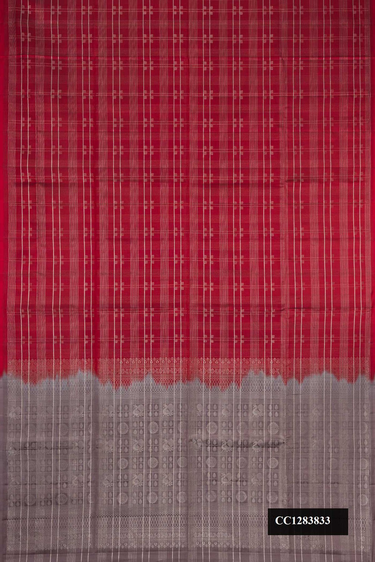 Maroon Dual Tone Soft Silk Saree with Checked design on the body and Without Border.  displayed on a mannequin