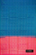 Peacock Blue Dual Tone Soft Silk Saree with Checked design on the body and Without Border.  displayed on a mannequin