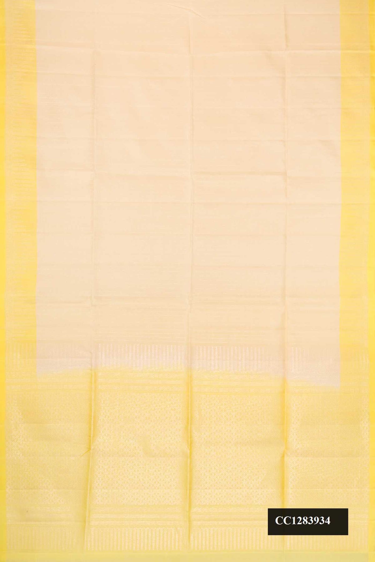 Sandal Dual Tone Soft Silk Saree with Stripes on the body and Zari Border.  displayed on a mannequin