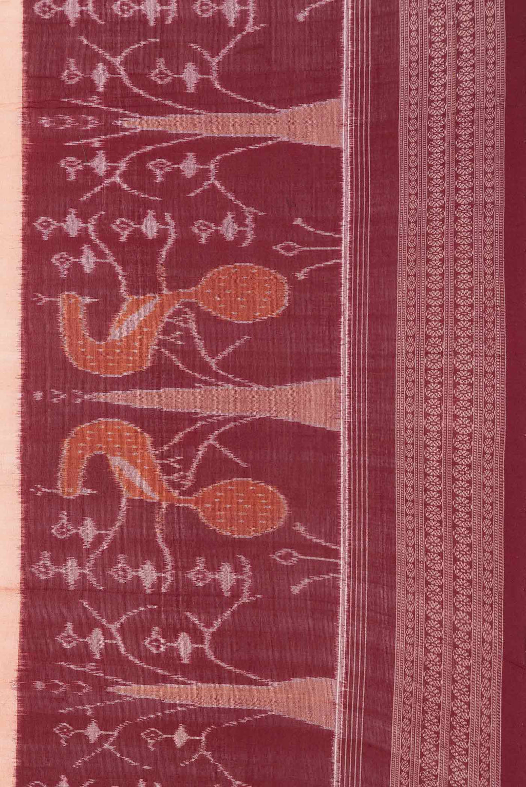 Border image of Orange Dual Tone Double Ikat Saree with Ikat Print on the body and Ikat Border
