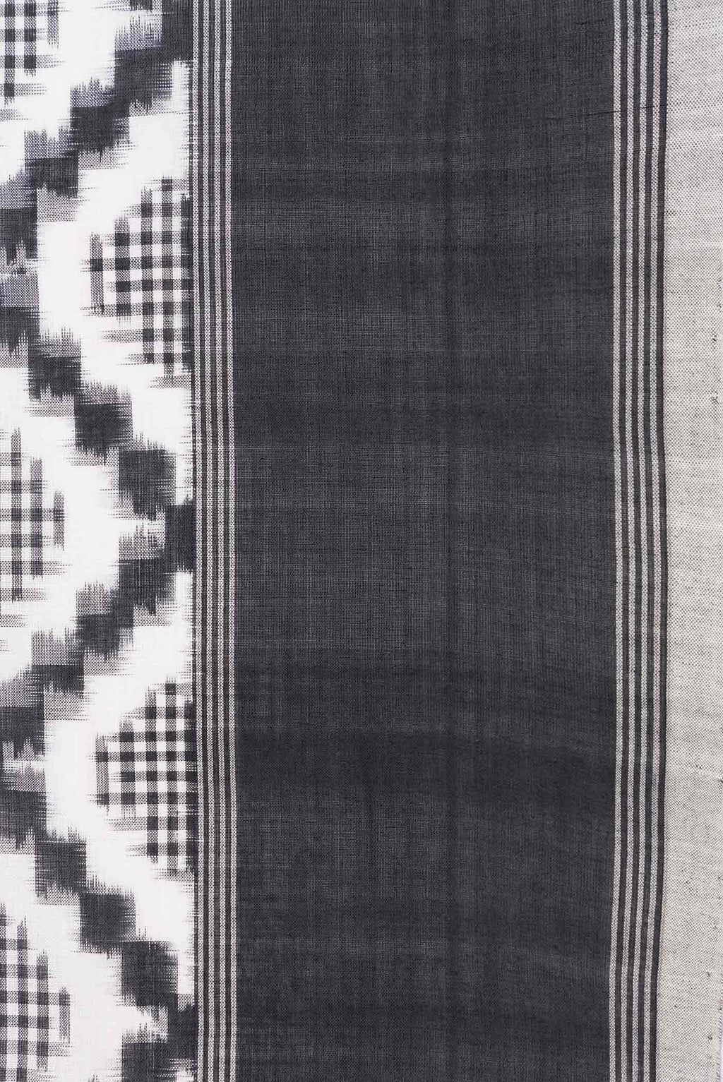 Border image of Off White Dual Tone Double Ikat Saree with Ikat Print on the body and Plain Border
