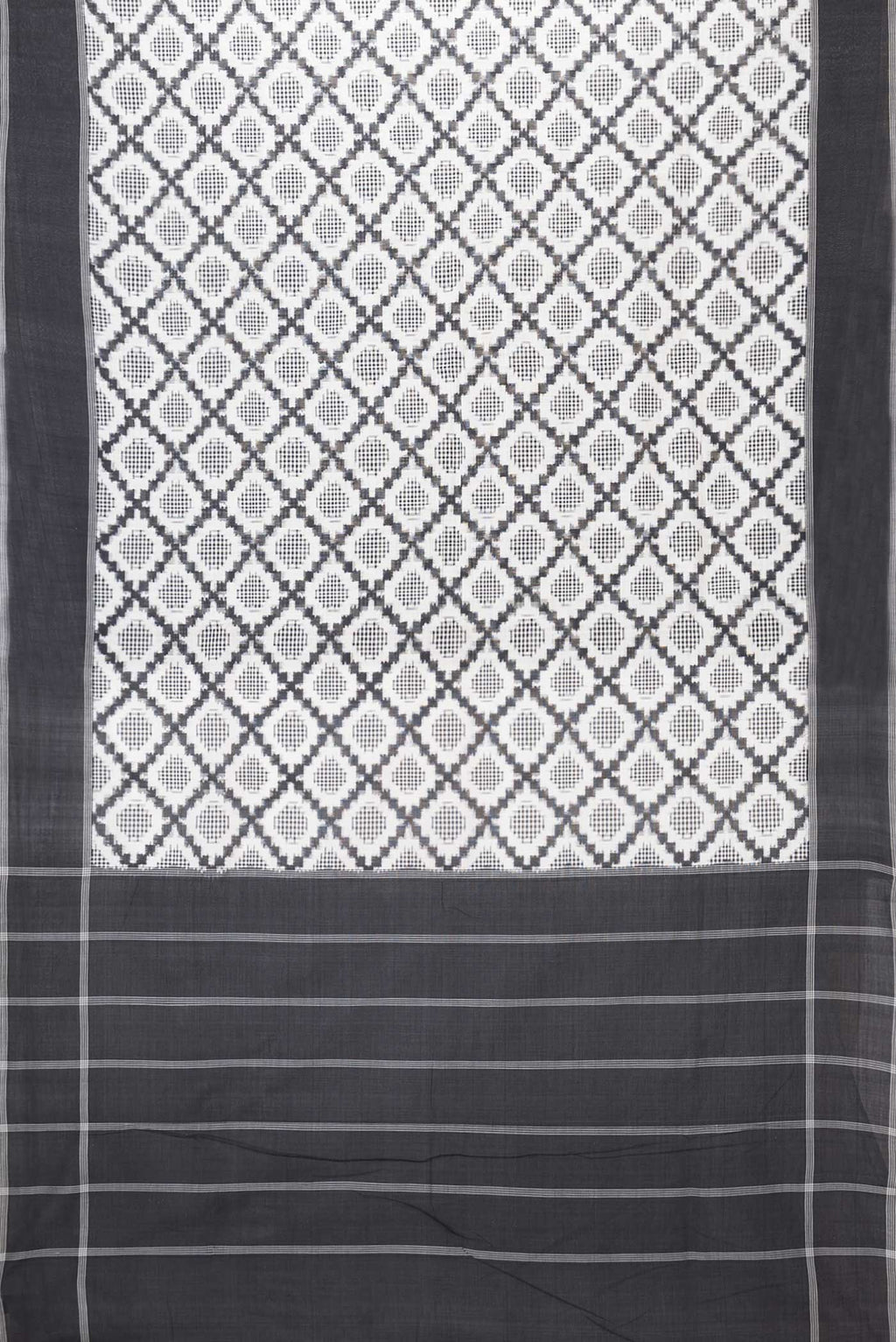 Flat view of Off White Dual Tone Double Ikat Saree with Ikat Print on the body and Plain Border