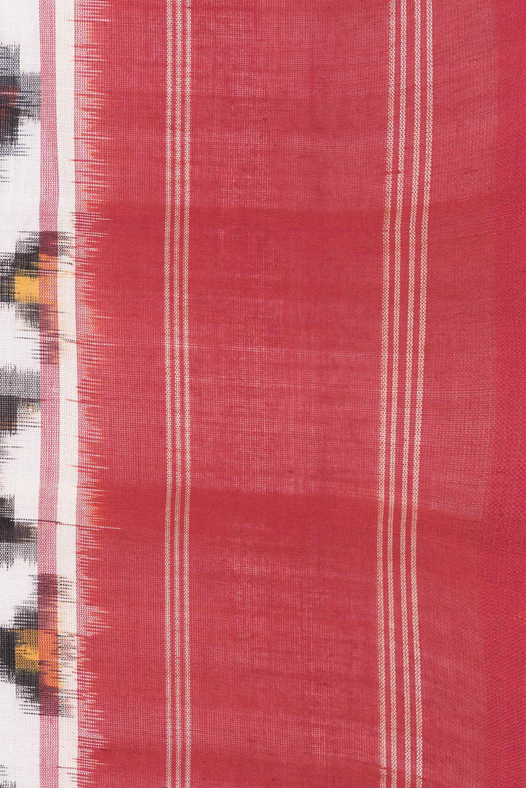 Border image of Off White Dual Tone Double Ikat Saree with Ikat Print on the body and Plain Border
