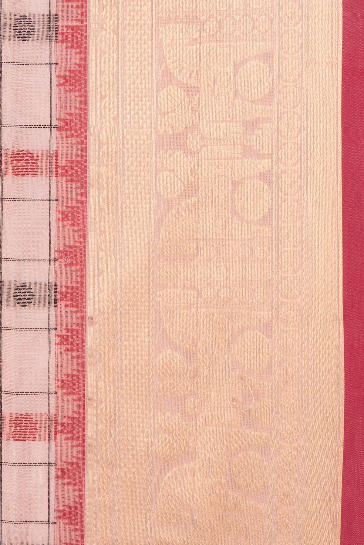 Border image of Peach Dual Tone Silk Cotton Saree with Thread Butta on the body and Zari Border. 
