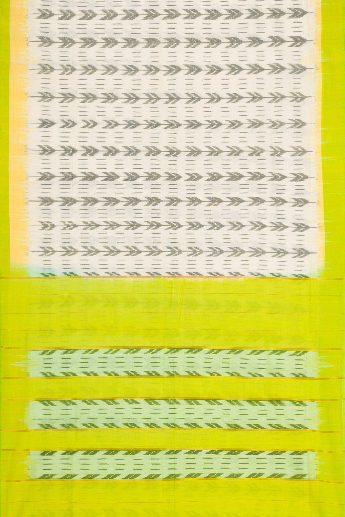 Flat view of Off White Dual Tone Double Ikat Saree with Ikat Print on the body and Plain Border. 