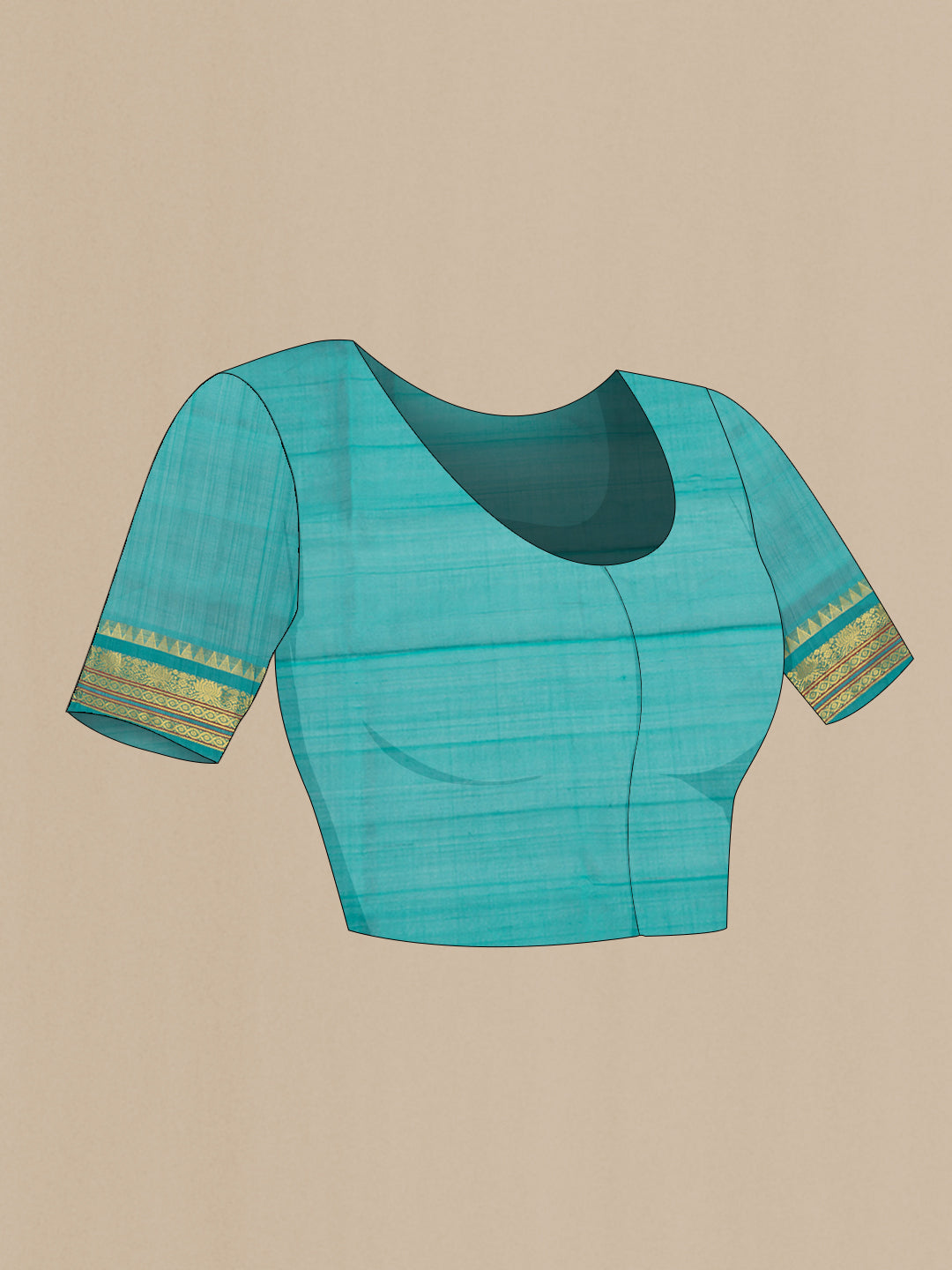 Close up image of the blouse of Purple Silk Cotton Saree with Checked design on the body and Zari And Thread Border. 