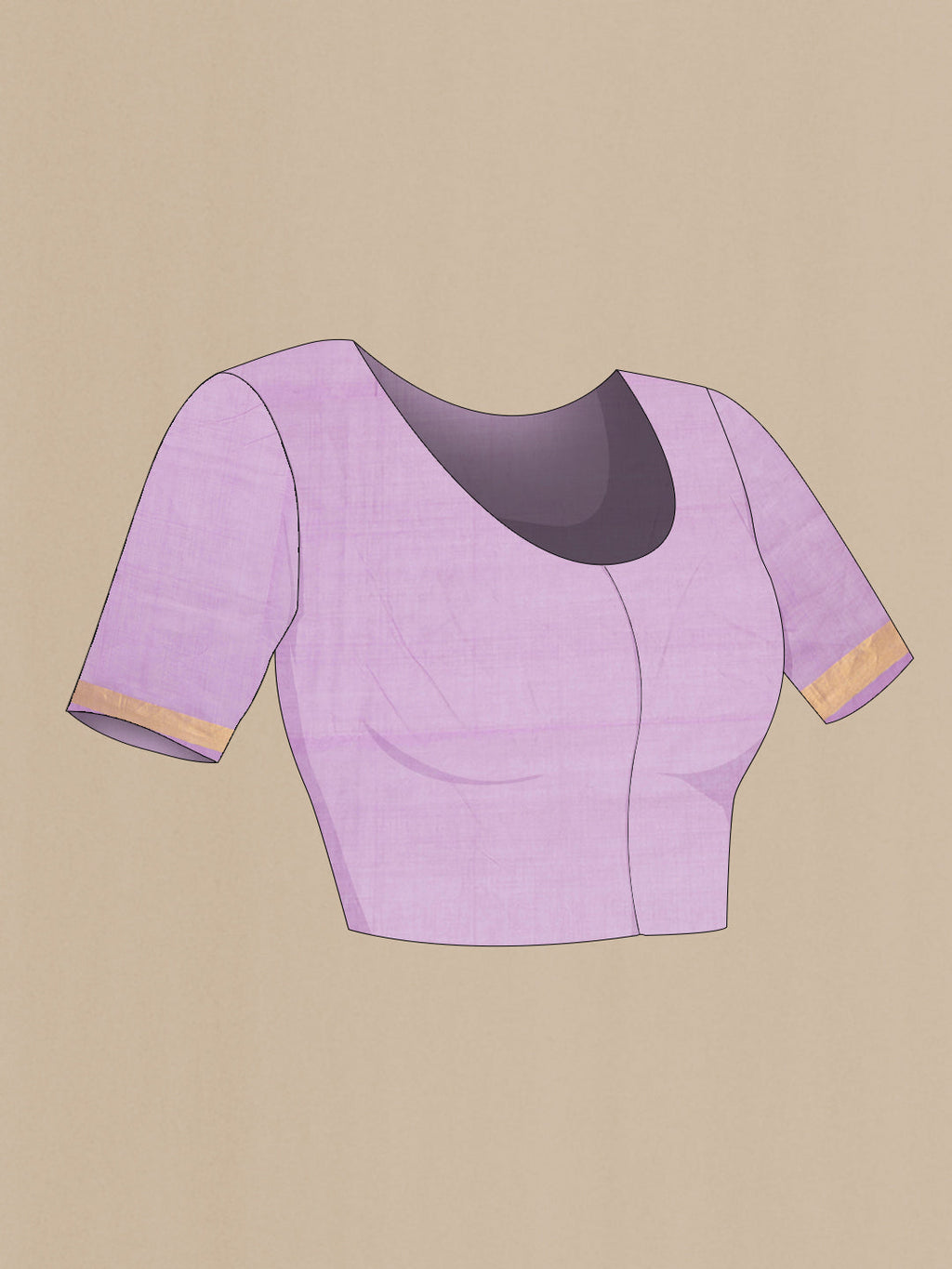 Close up image of the blouse of Lavender Uppada Cotton Saree with Thread Butta on the body and Zari Border. 