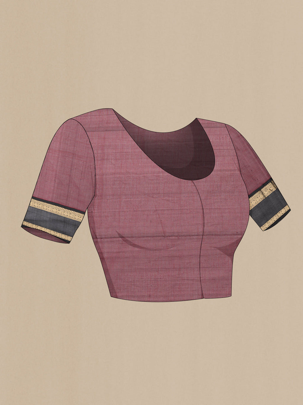Close up image of the blouse of Maroon Dual Tone Silk Cotton Saree with Checked design on the body and Zari Border. 