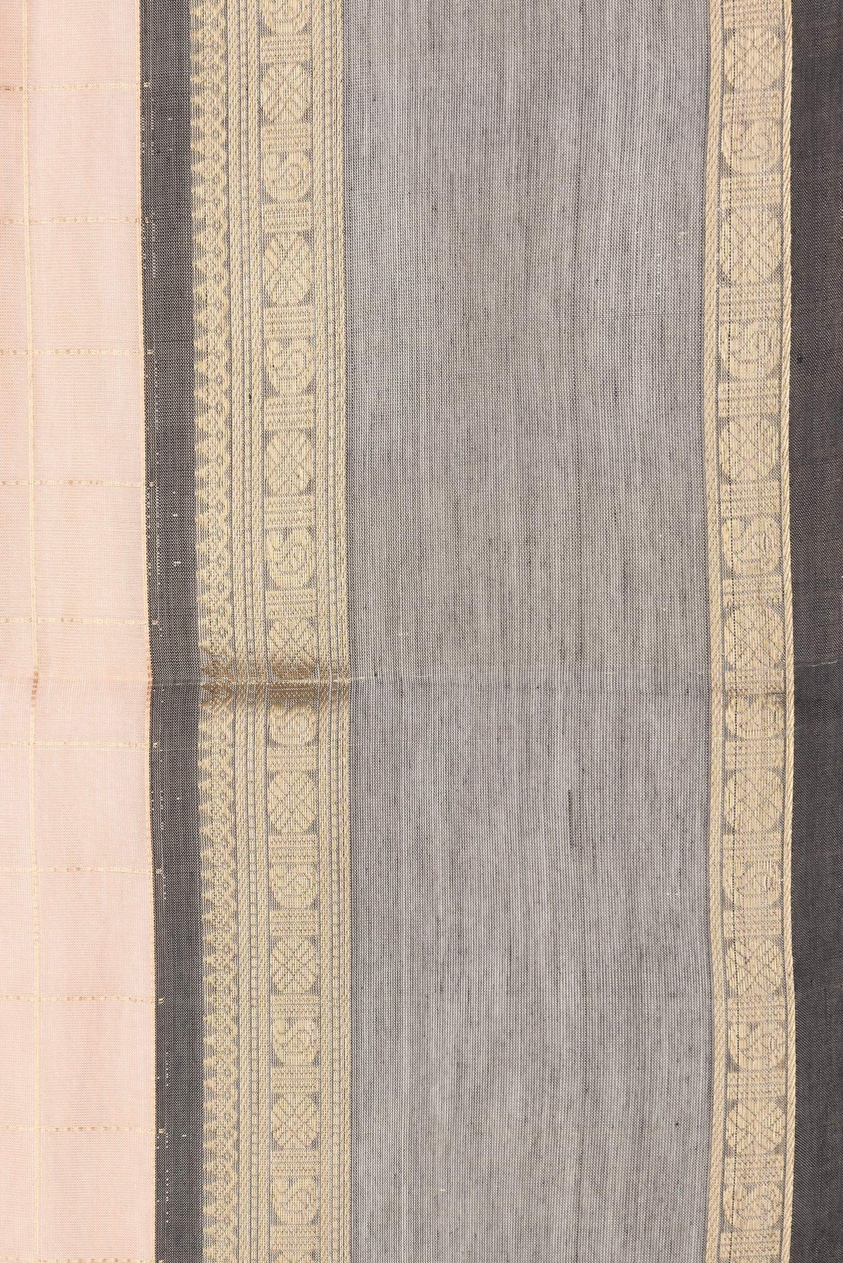 Border image of Golden Peach Dual Tone Silk Cotton Saree with Checked design on the body and Zari Border. 