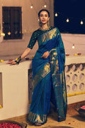 Sandhya-Blue with Green Dual Tone Kanchipuram Silk Saree