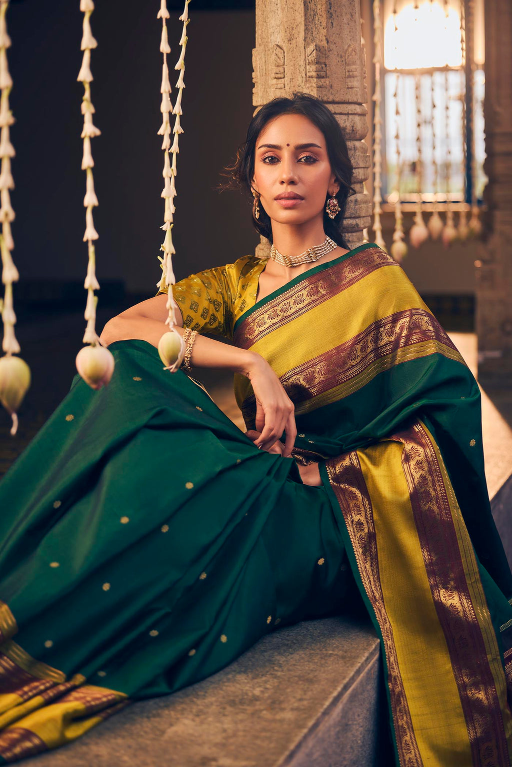 Tamira-Pure Silk Pure Gold Zari Green Kanchipuram Saree