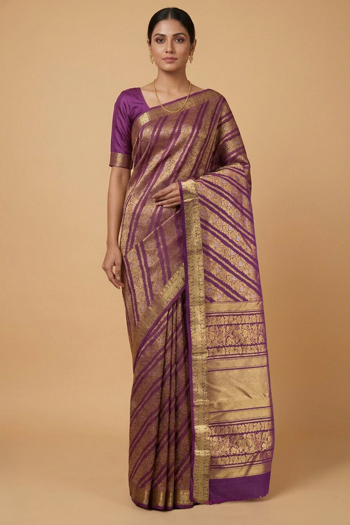 Model wearing a Kanchipuram Silk