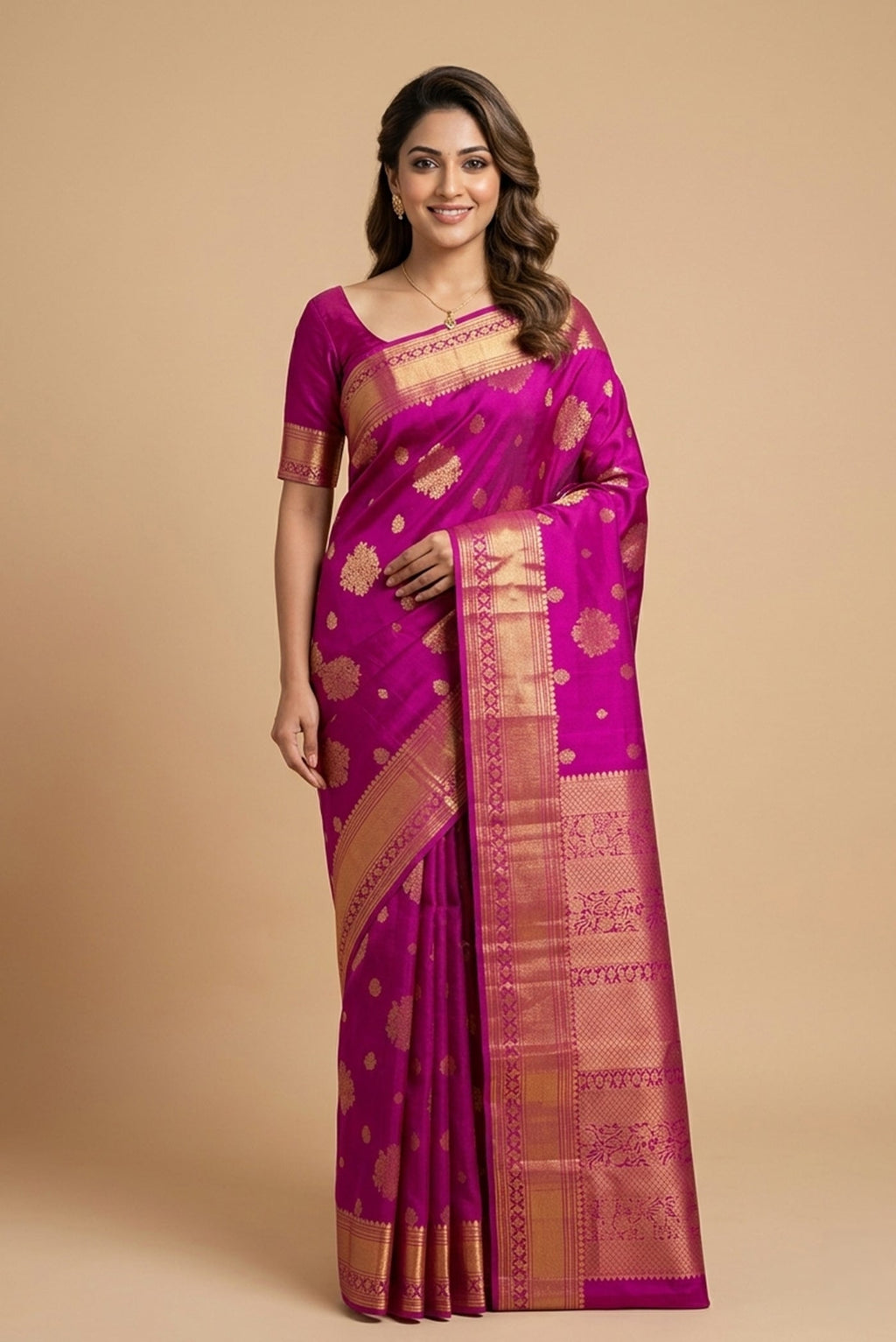 Model wearing a Kanchipuram Silk