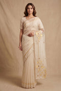 Model wearing a Aboli-Cream Organza Silk Saree