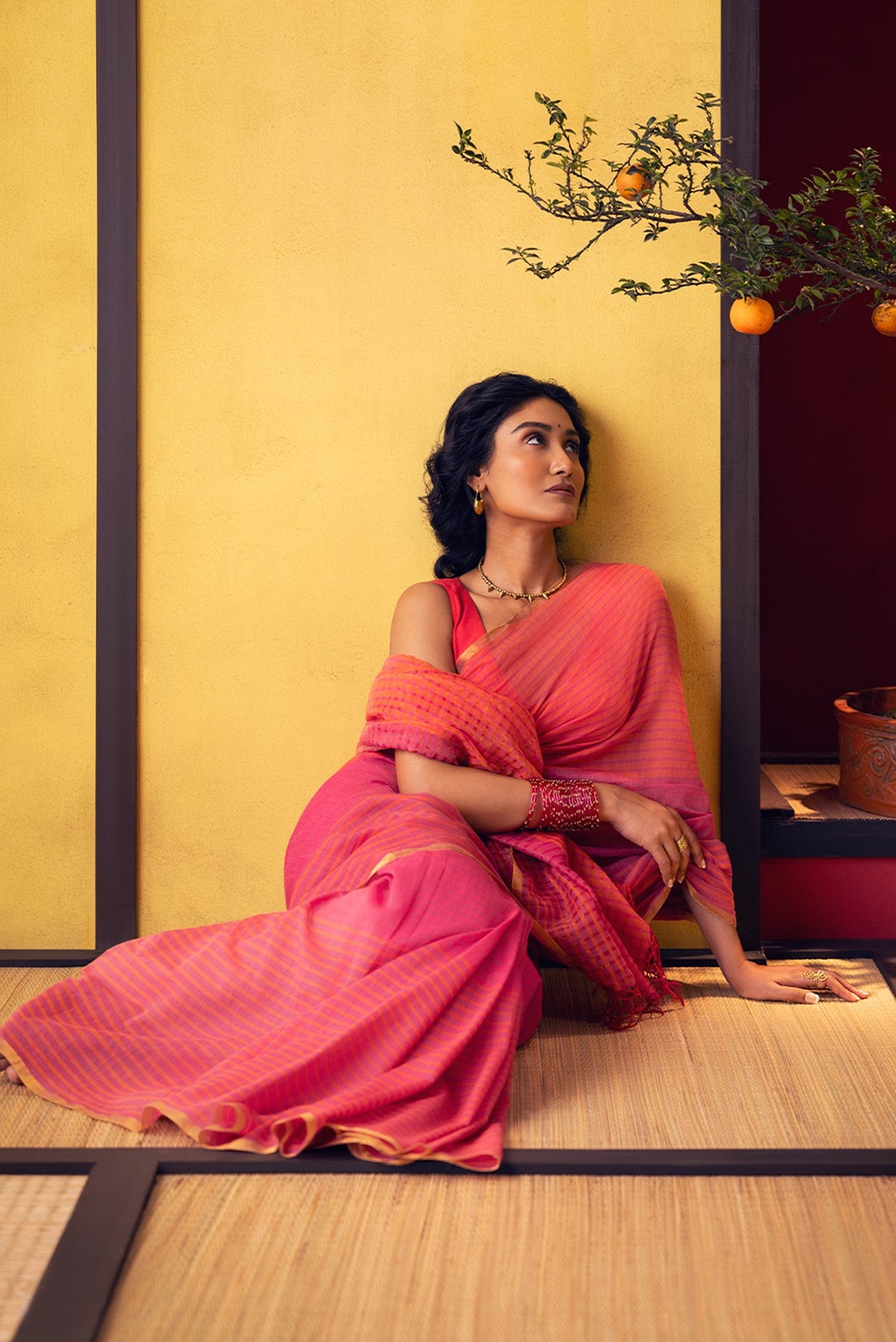 Fiza-Pink Cotton Saree