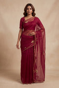 Meher- Maroon Zardozi Organza Silk Saree