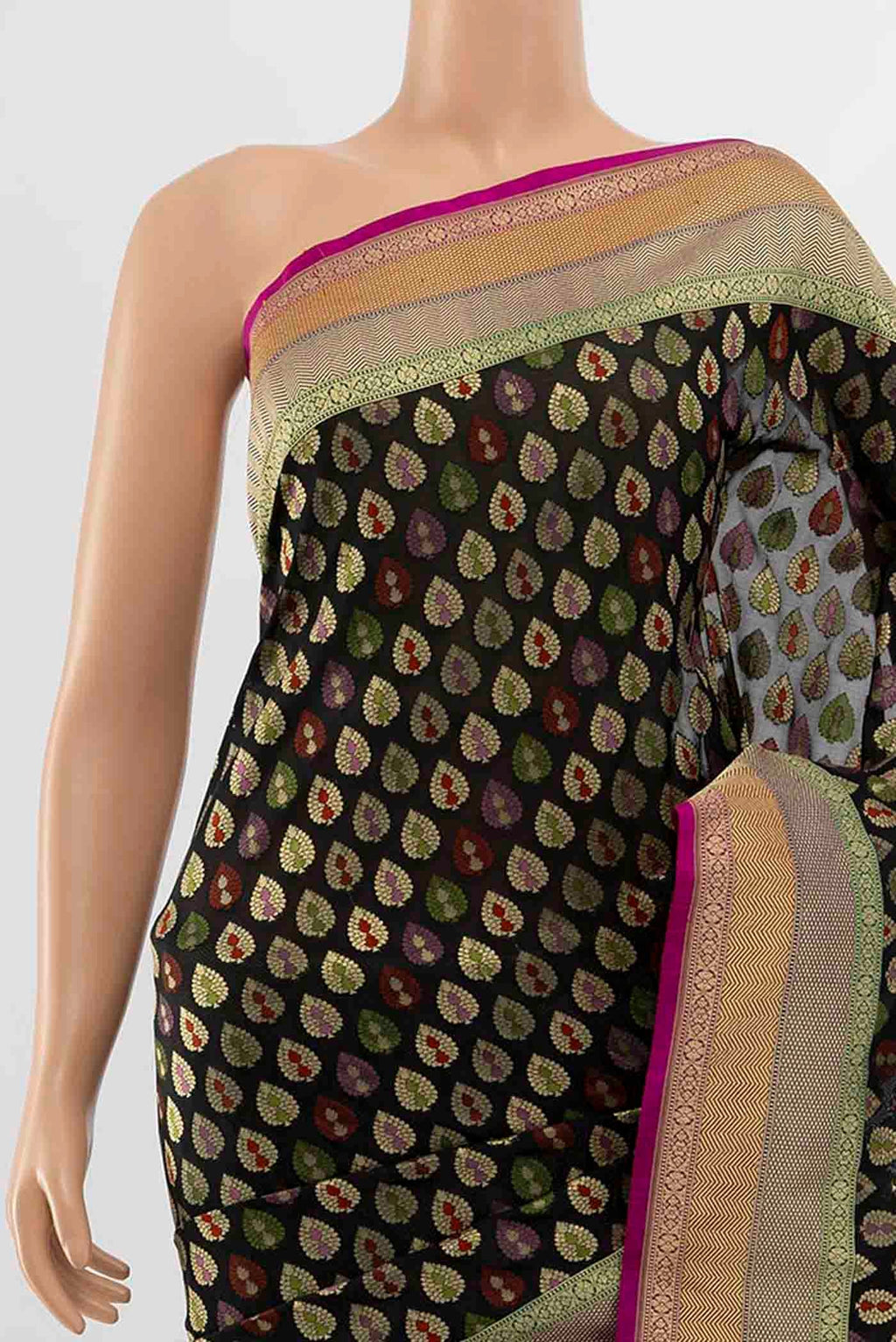 Border image of Black Banarasi Silk Saree with Zari Butta on the body and Fancy Border
