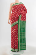 Multi Color Orissa Silk Saree with Ikat Print on the body and Silk Border.  displayed on a mannequin