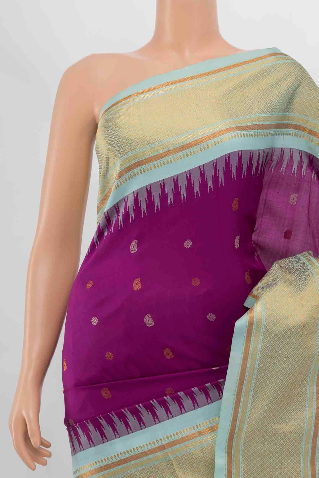 Border image of Purple Gadwal Silk Saree with Zari Butta on the body and Silk Border