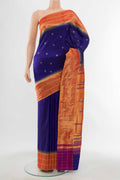 Dark Blue Paithani Silk Saree with Zari Butta on the body and Silk Border displayed on a mannequin