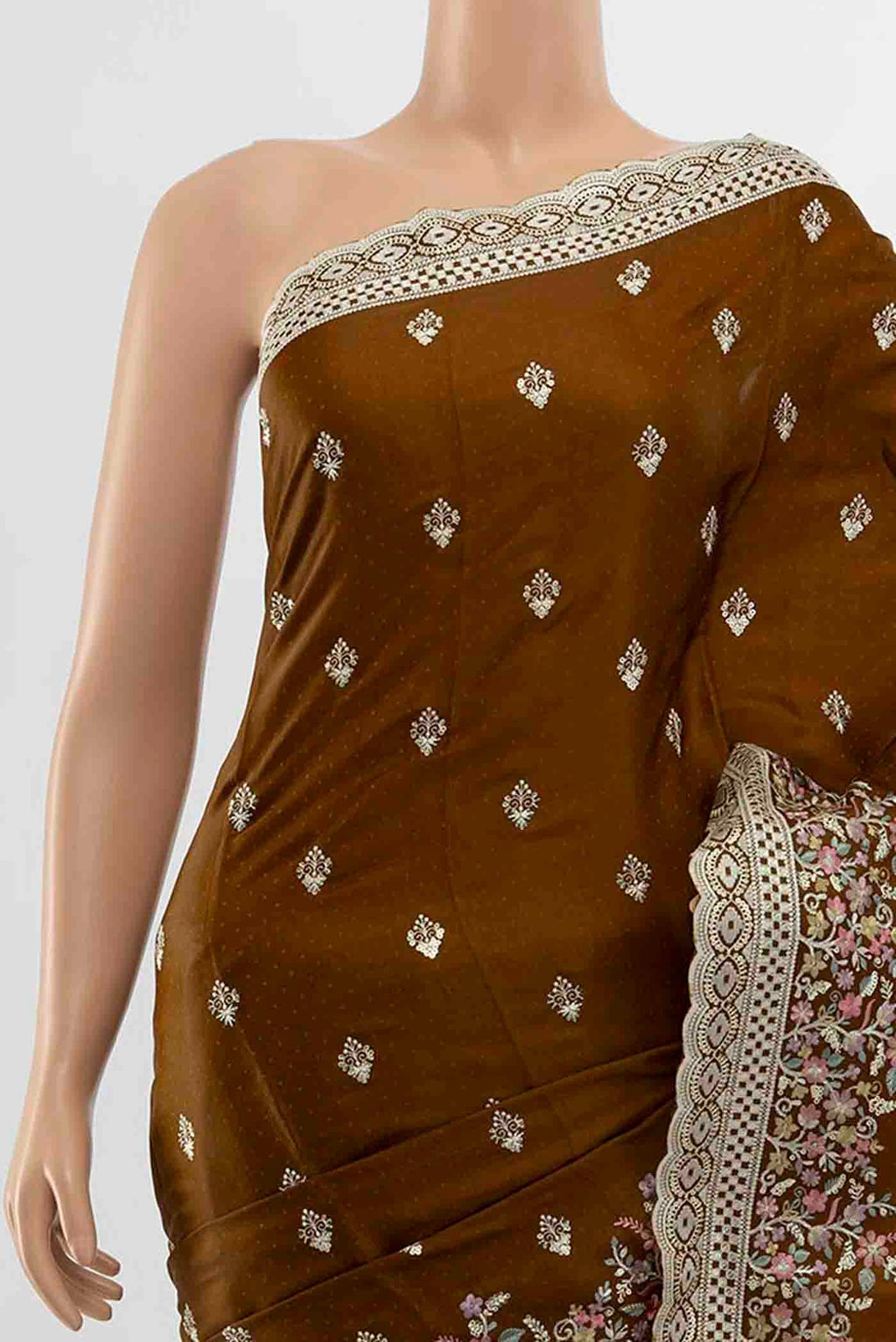 Border image of Bronze Art Silk Saree with Embroidery on the body and Fancy Border