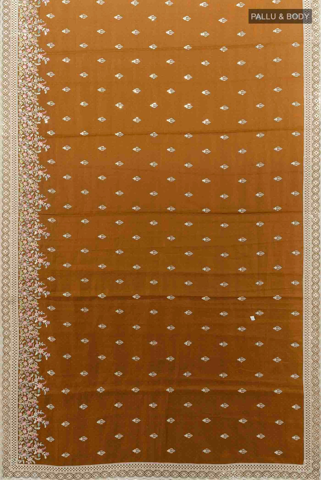Flat view of Bronze Art Silk Saree with Embroidery on the body and Fancy Border