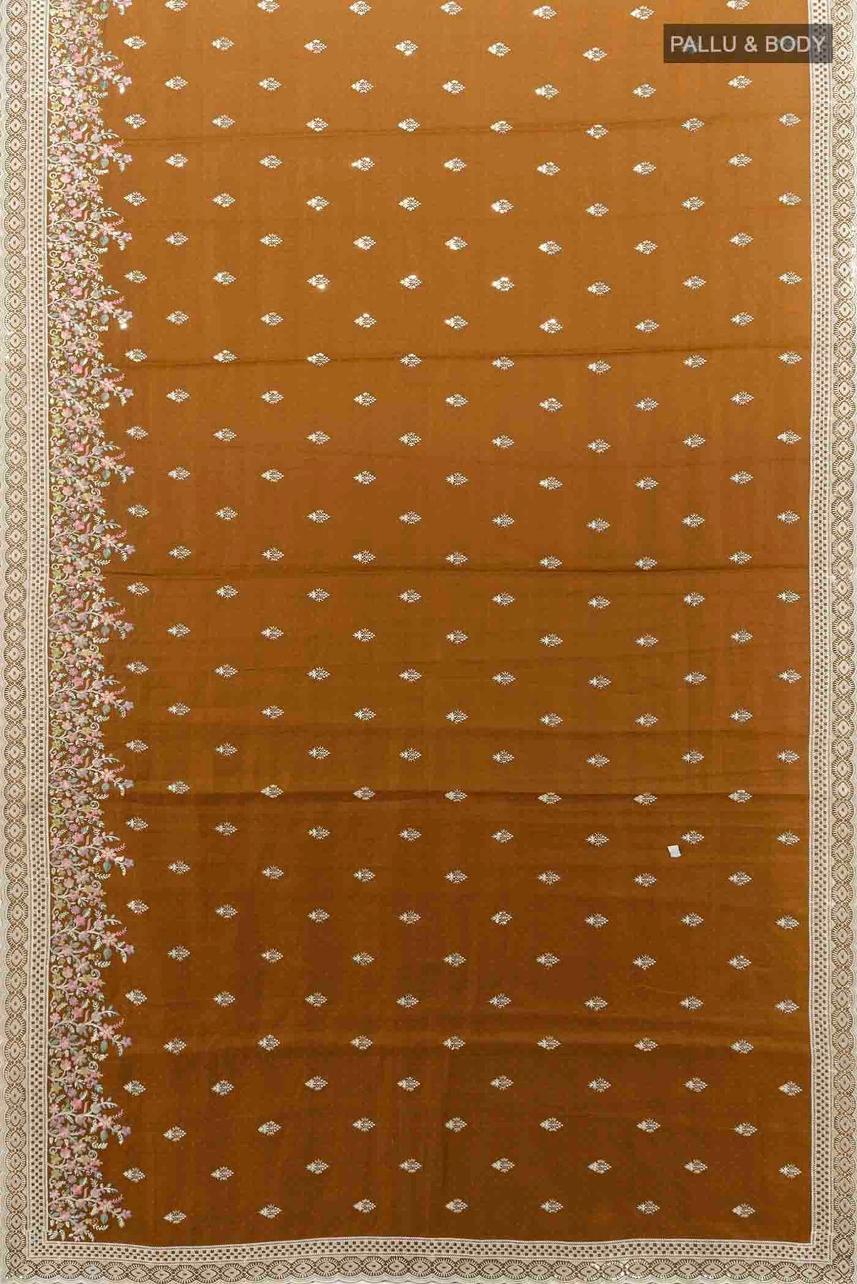 Flat view of Bronze Art Silk Saree with Embroidery on the body and Fancy Border